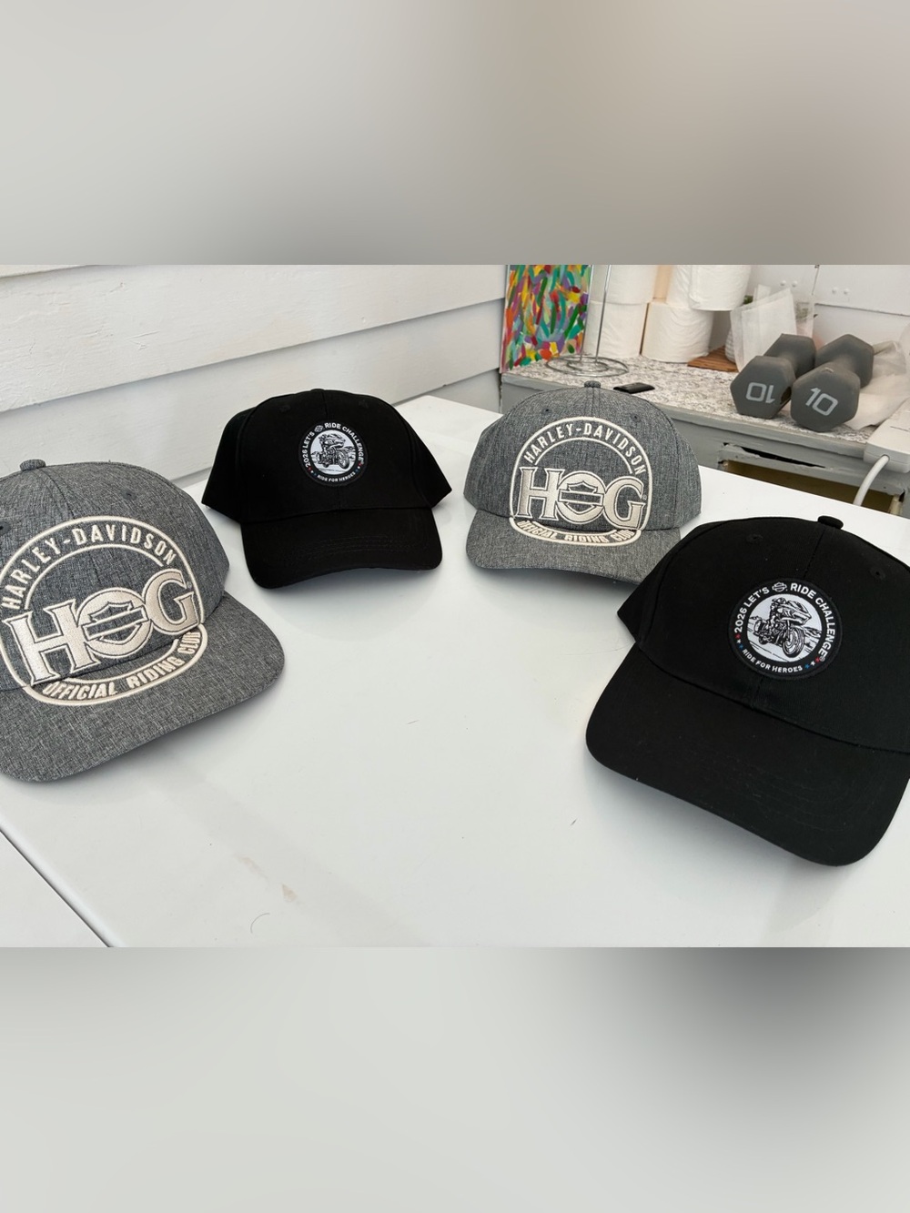 Harley-Davidson H.O.G. Patch hats- Black and Gray new with tags. LOT of 4 $30
